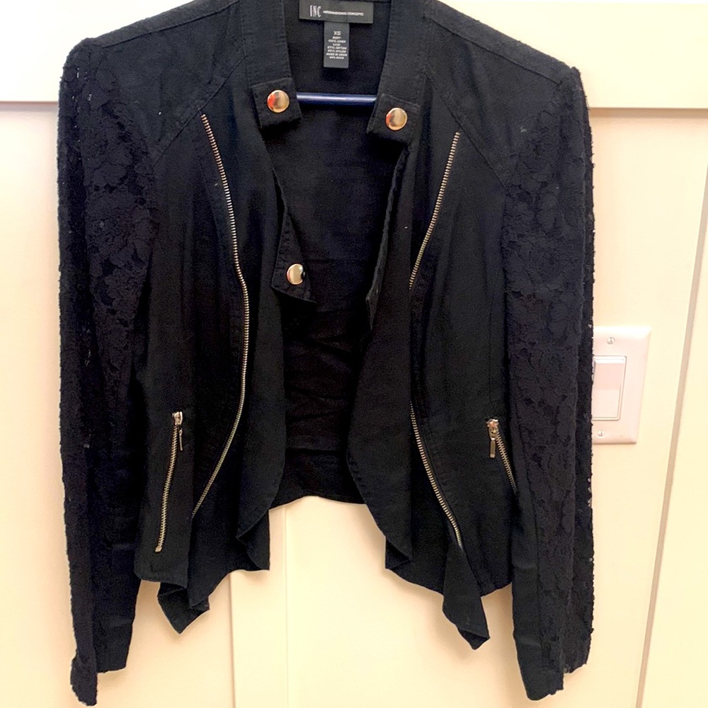 Black jacket with lace sleeves